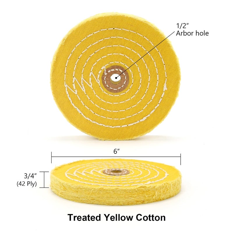 SCOTTCHEN Buffing Polishing Wheel 6 inch Treated Yellow Cotton Medium(42 Ply) with 1/2 inch Arbor Hole for Bench Grinder - 1 Pack - Image 2